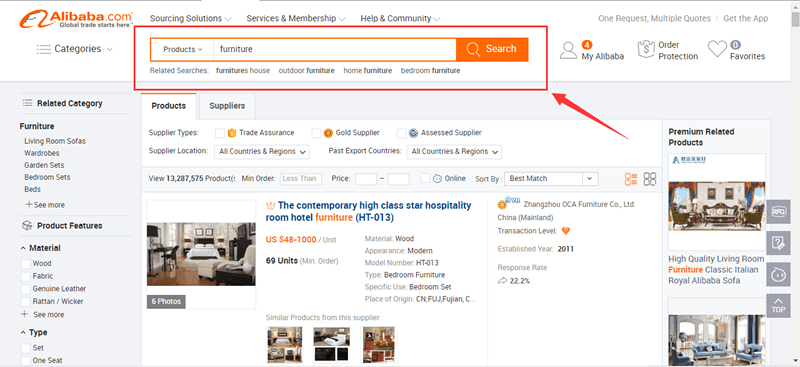 alibaba for sourcing furniture