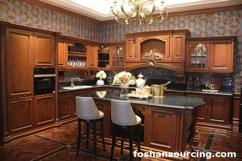 Solid cherry wood classic customized kitchen cabinet