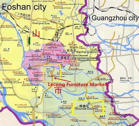 A Map Helps You Understand Relationship Among Guangzhou,Foshan,Shunde,Lecong