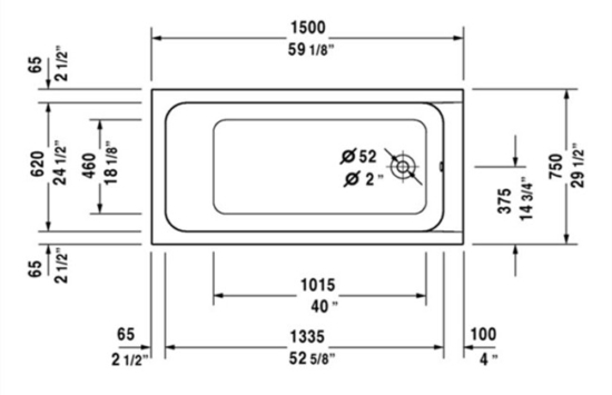 bathtub dimensional drawing